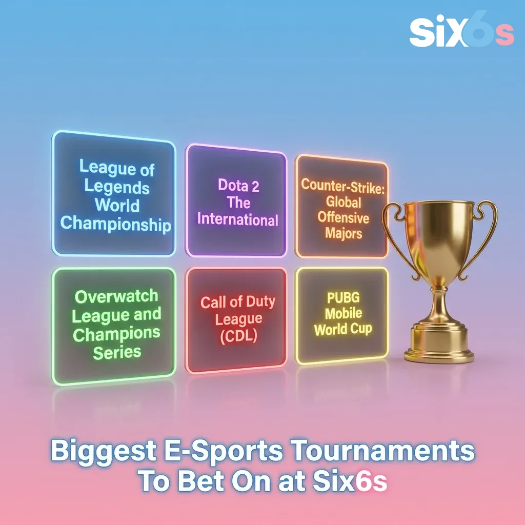 Major esports tournaments table showing betting opportunities for Dota 2, CS2, League of Legends, Valorant, and other games — Six6s in Pakistan